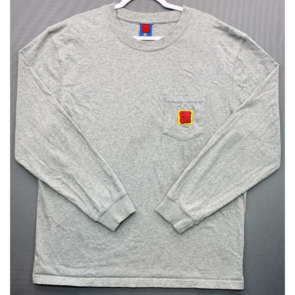 Empyre Graffiti Bubble Logo Long Sleeve Pocket T-Shirt Heather Grey Tee Men's XL